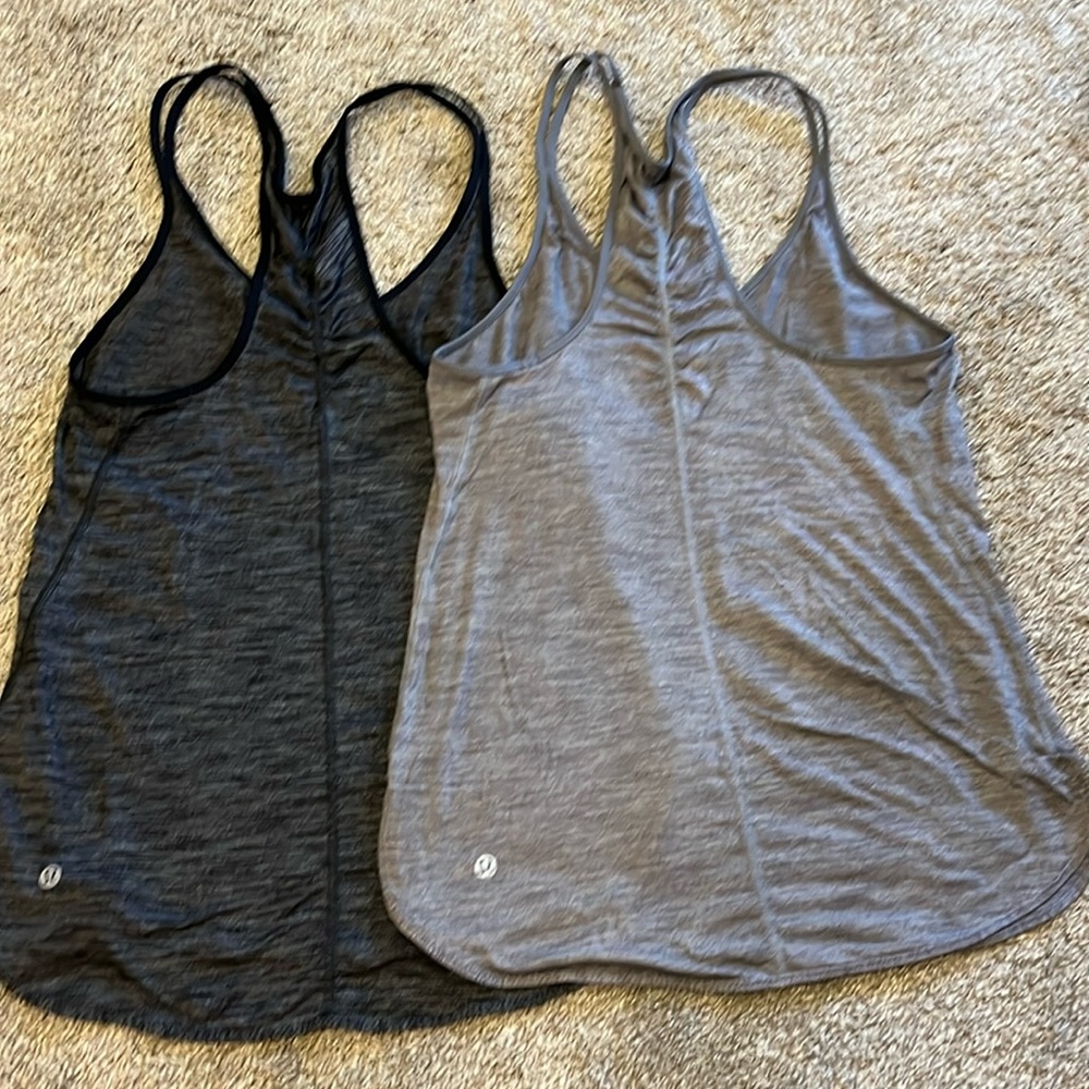 Gray and Heather gray/black tanks